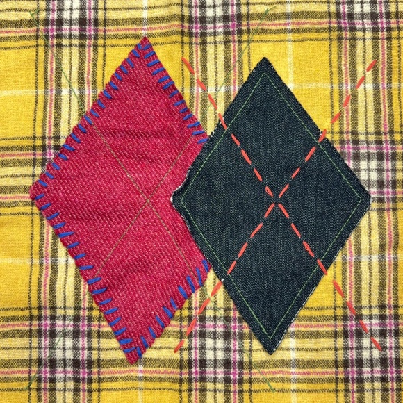 GAP Patchwork Wool Scarf Yellow Plaid One Size Lambswool Blend - Picture 4 of 8